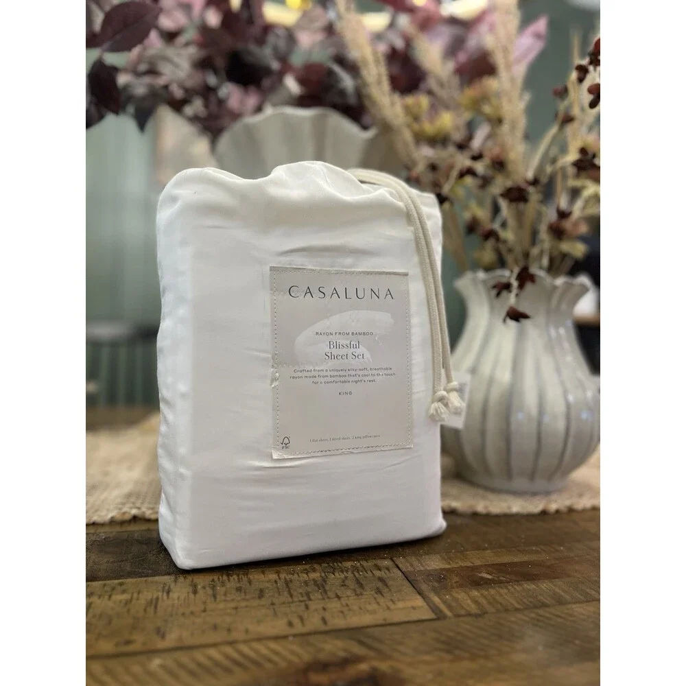 King 400 Thread Count Rayon from Bamboo Sheet Set White - Casaluna